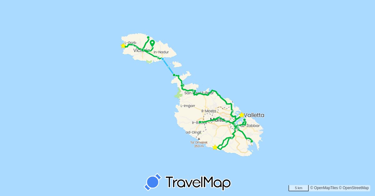 TravelMap itinerary: bus, boat in Malta (Europe)