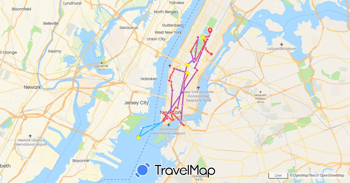TravelMap itinerary: train, hiking, boat in United States (North America)
